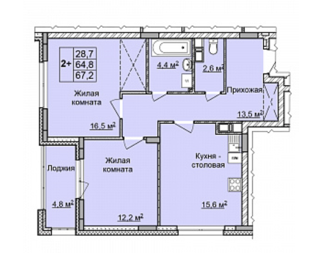 2-комнатная квартира 67,2 м2 ЖК «Цветы»