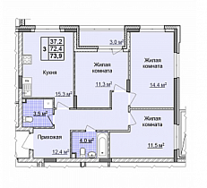 3-комнатная квартира 73,9 м2 ЖК «Цветы»